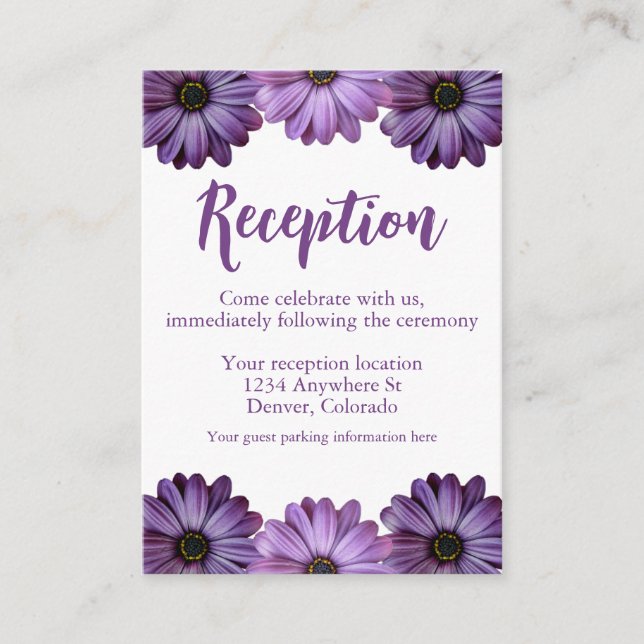 Lila Blumenhochzeit Begleitkarte (Vorderseite)