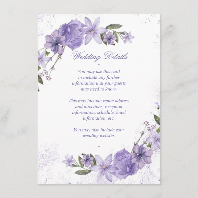 Lila Blumenhochzeit Begleitkarte (Vorderseite)