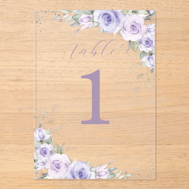 Lila Blumenhochzeit Brautparty Tischnummer (Vorderseite)