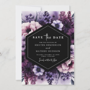 Lila Blumenhochzeit im digitalen Feld Save The Date