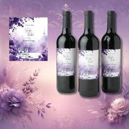 Lila Blumenhochzeit in Paris mit Eiffelturm Weinetikett