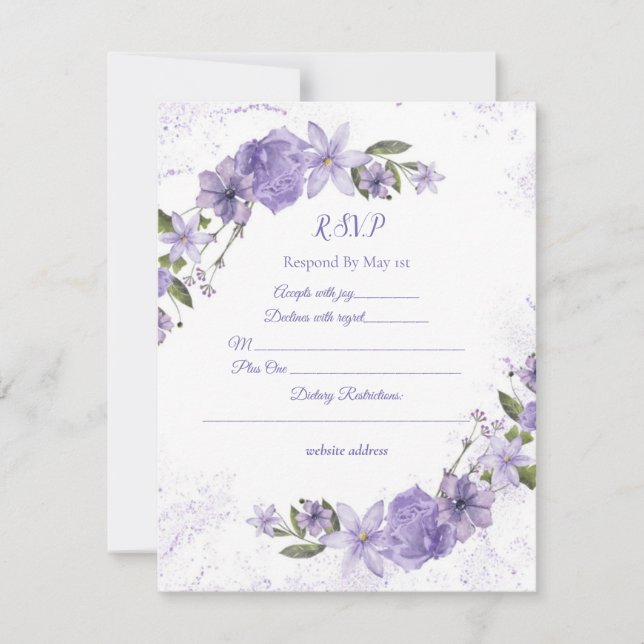 Lila Blumenhochzeit RSVP Karte (Vorderseite)