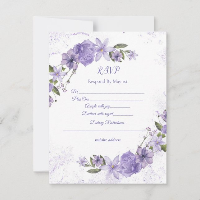 Lila Blumenhochzeit RSVP Karte (Vorderseite)