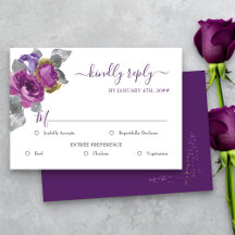 Lila Blumenhochzeit RSVP mit Essensoptionen