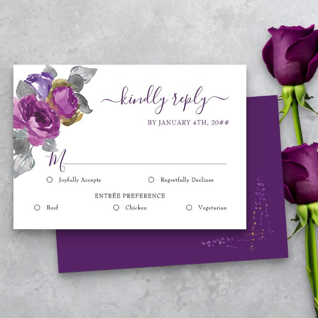Lila Blumenhochzeit RSVP mit Essensoptionen Karte (Purple floral Entree option rsvp card from my Plush Purple Wedding Collection )