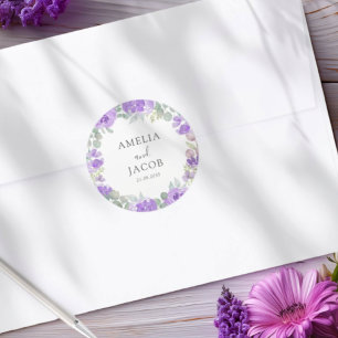 Lila Blumenhochzeit Runder Aufkleber