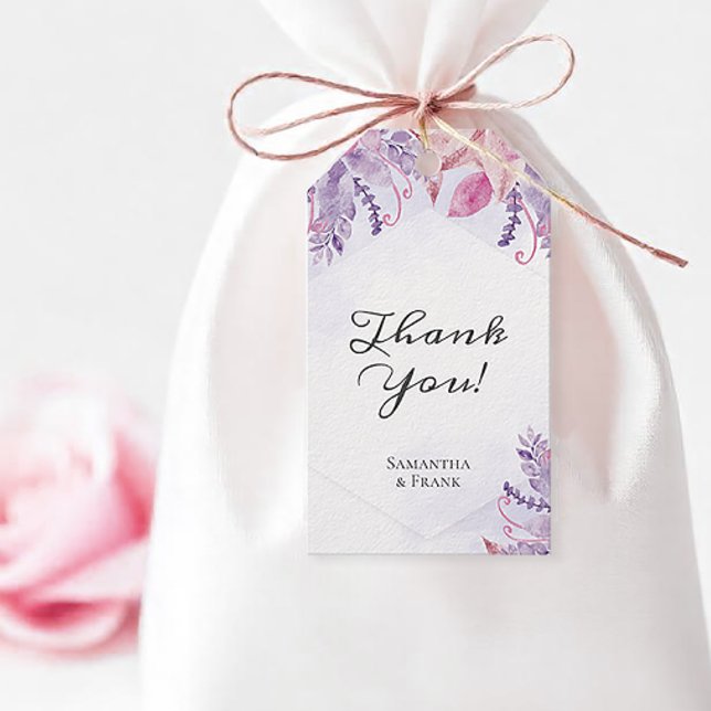 Lila Blumenhochzeit Vielen Dank Geschenkanhänger (Purple floral wedding favor tag)