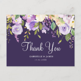Lila Blumenhochzeit vielen Dank Postkarte