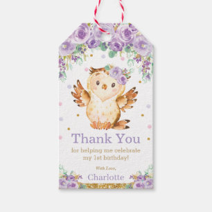 Lila Blumenhühner 1. Geburtstag Party Vielen Dank Geschenkanhänger
