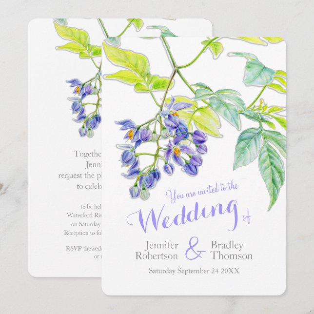 Lila Blumenkartoffel Strampler Aquarellhochzeit Einladung (Vorne/Hinten)