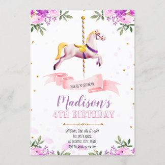 Lila Blumenkarussell-Party Einladung