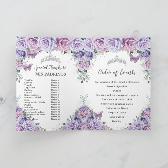 Lila Blumenkatalog Quinceñera Orden der Veranstalt Programm (Innenseite)