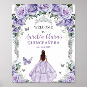 Lila Blumenkleid Quinceañera Vintag Silber Poster