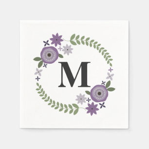 Lila Blumenkreide Monogram Wedding Napkins Serviette