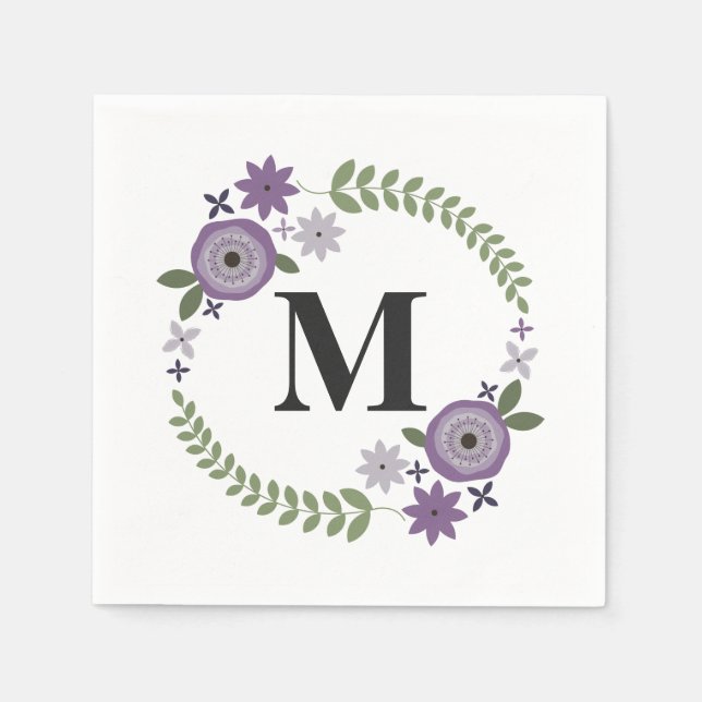 Lila Blumenkreide Monogram Wedding Napkins Serviette (Vorderseite)