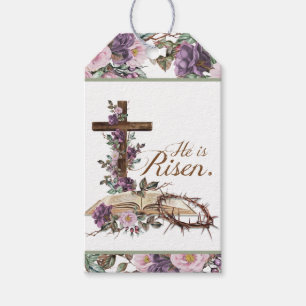Lila Blumenkreuz   Er ist Risen Geschenkanhänger