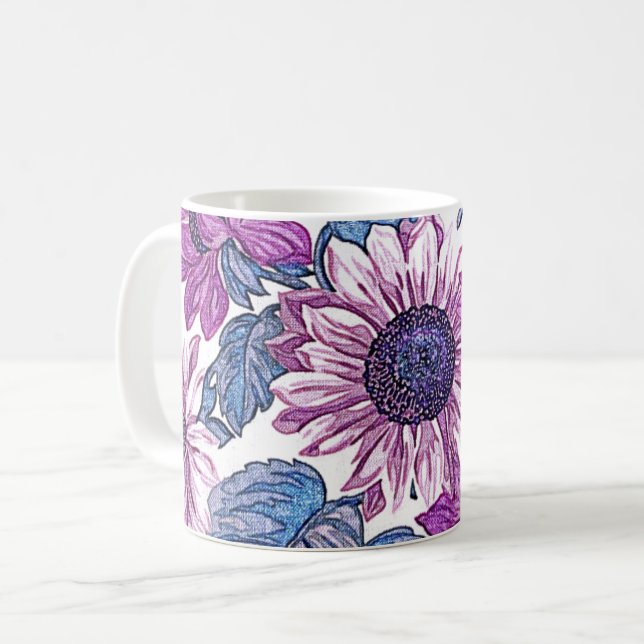 Lila Blumenkunst Kaffeetasse (Vorderseite Links)