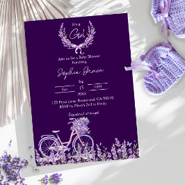 Lila Blumenlavender Bicycle Baby Dusche Einladung