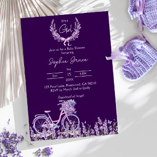 Lila Blumenlavender Bicycle Baby Dusche Einladung