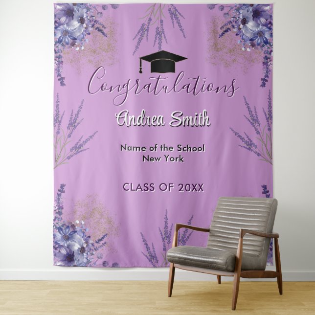 Lila Blumenlavender Girly Grad Foto Hintergrund Wandteppich (Beispiel)