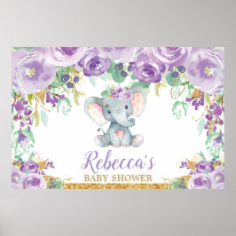 Lila Blumenlephant Babydusche Hintergrund Poster