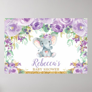 Lila Blumenlephant Babydusche Hintergrund Poster
