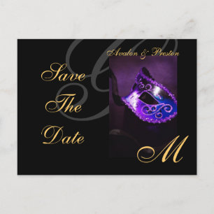 Lila Blumenmasquerschnitt Save the Date Postkarte