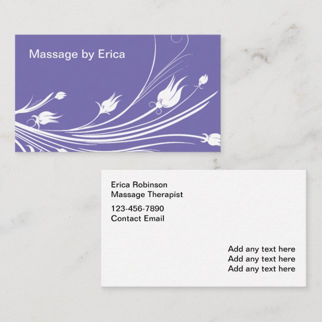 Lila Blumenmassagetherapeutin Visitenkarte (Vorne/Hinten)