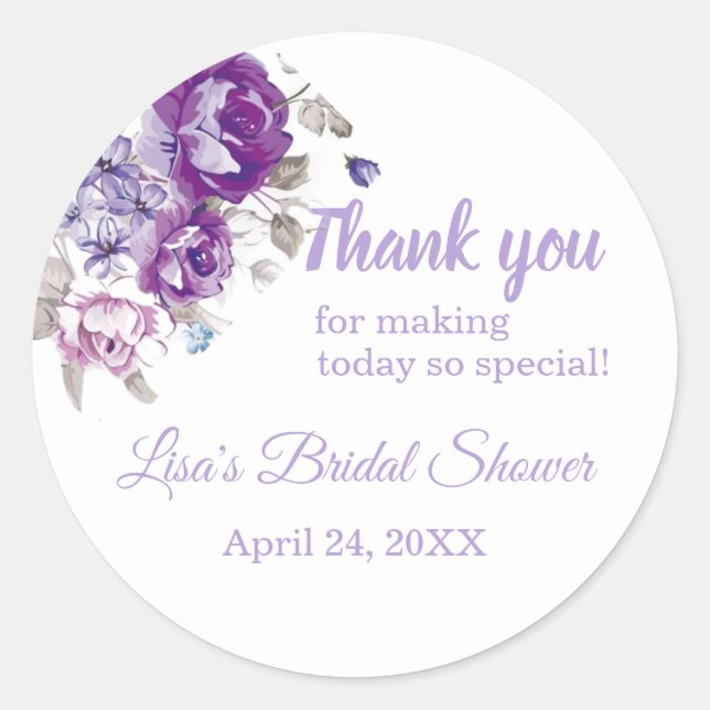 Lila Blumenmotive Danke Duschkleber Runder Aufkleber (Vorderseite)
