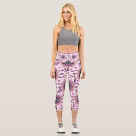 Lila Blumenmuster Capri Leggings