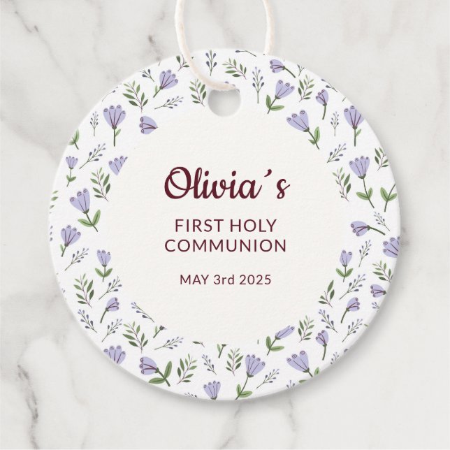 Lila Blumenmuster Erste Kommune Geschenkanhänger (Vorderseite)