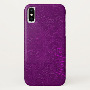 Lila Blumenmuster Faux Velodleder Optik Monogramm Case-Mate iPhone Hülle