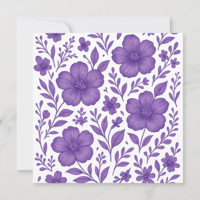 lila Blumenmuster Feiertagskarte (Vorderseite)