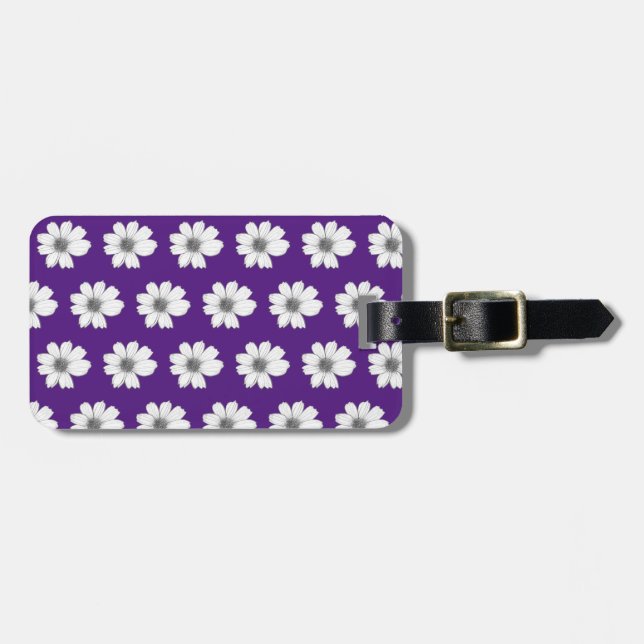Lila Blumenmuster Gepäckanhänger (Vorderseite horizontal)