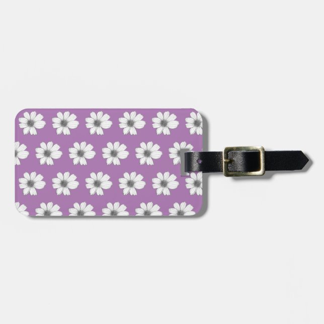 Lila Blumenmuster Gepäckanhänger (Vorderseite horizontal)