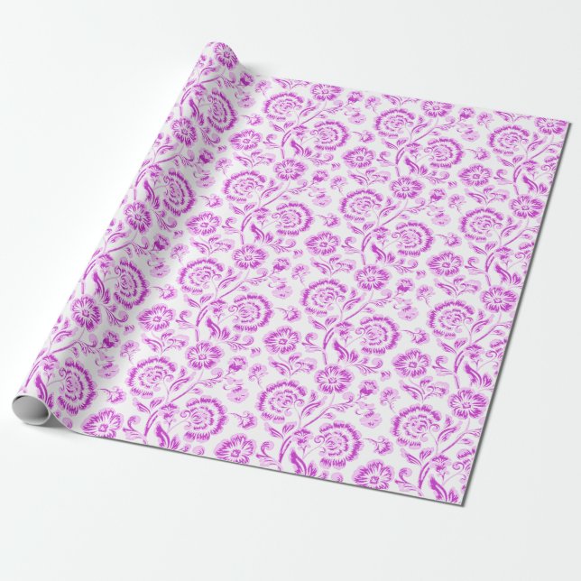 Lila Blumenmuster Geschenkpapier (Ungerollt)