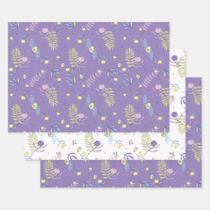 Lila Blumenmuster Geschenkpapier Set