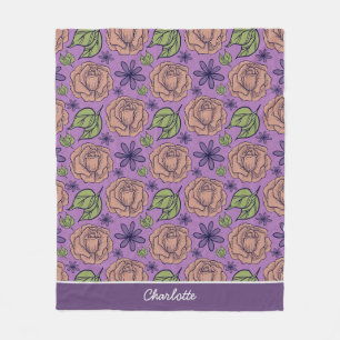 Lila Blumenmuster große Blüte mit Namen Fleecedecke
