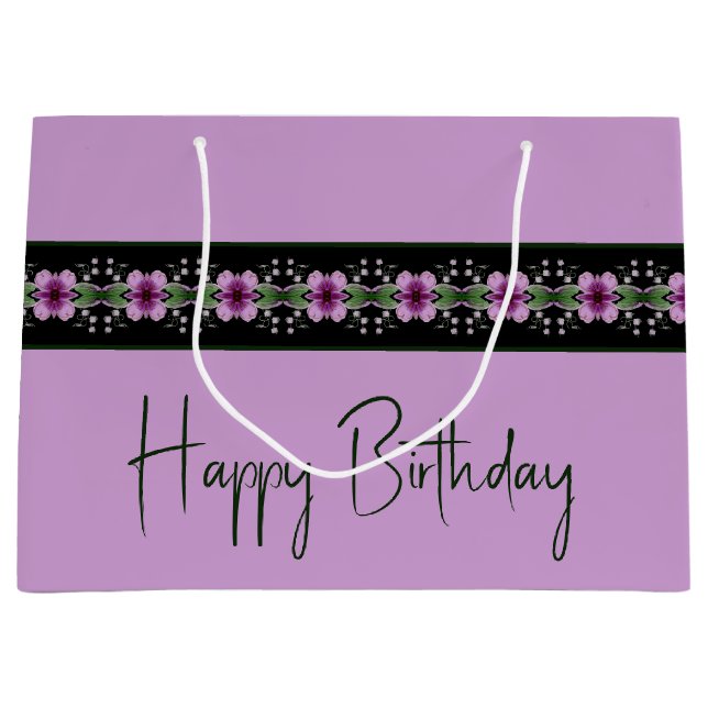 Lila Blumenmuster Große Geschenktüte (Vorderseite)