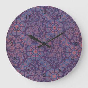 Lila Blumenmuster Große Wanduhr
