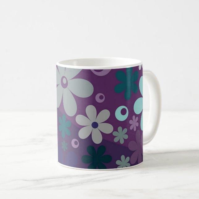 Lila Blumenmuster Kaffeetasse (VorderseiteRechts)