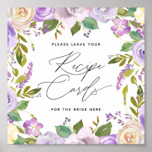 Lila Blumenmuster Kalligrafie Rezeptkartenschild Poster