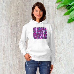 Lila Blumenmuster mit blauen Blüten Hoodie