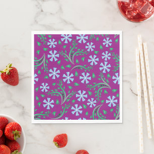 Lila Blumenmuster mit blauen Blüten Serviette