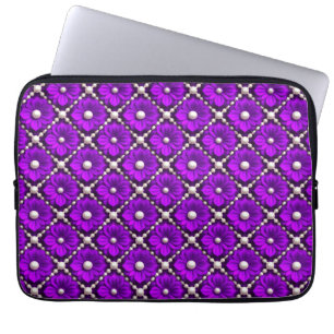 Lila Blumenmuster mit Perlen Laptopschutzhülle