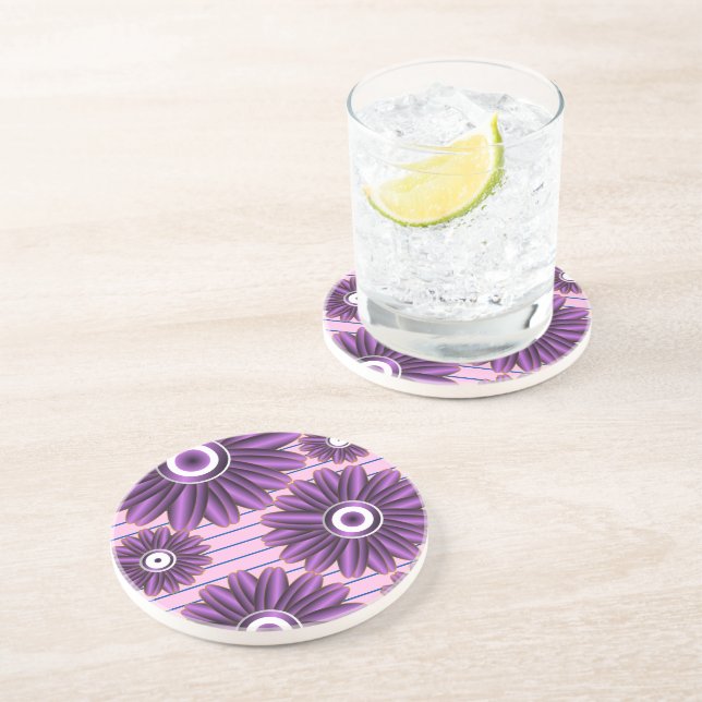 Lila Blumenmuster modernes abstraktes Blumendesign Getränkeuntersetzer (Seite)