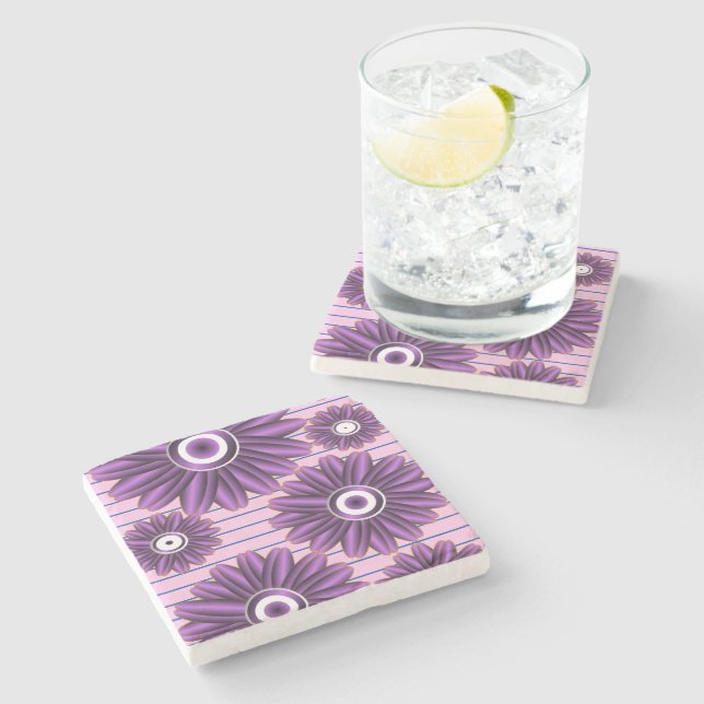 Lila Blumenmuster Modernes abstraktes Blumendesign Steinuntersetzer (Seitenansicht)