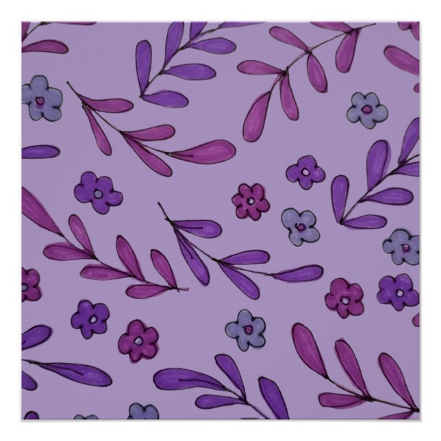 Lila Blumenmuster Poster (Vorderseite)
