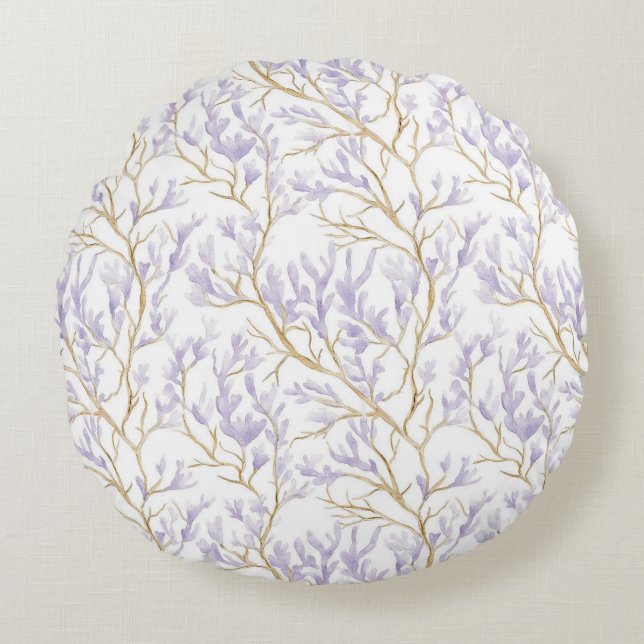 Lila Blumenmuster Rundes Kissen (Vorderseite)