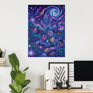 Lila Blumenmuster-Swirbelposter   Vibrantes Boho  Poster
